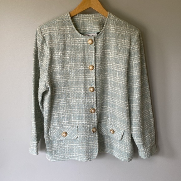 VINTAGE blue tweed wool blend blazer coat jacket - Picture 1 of 10